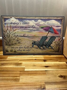 Plaque with Beach scenery with Saying